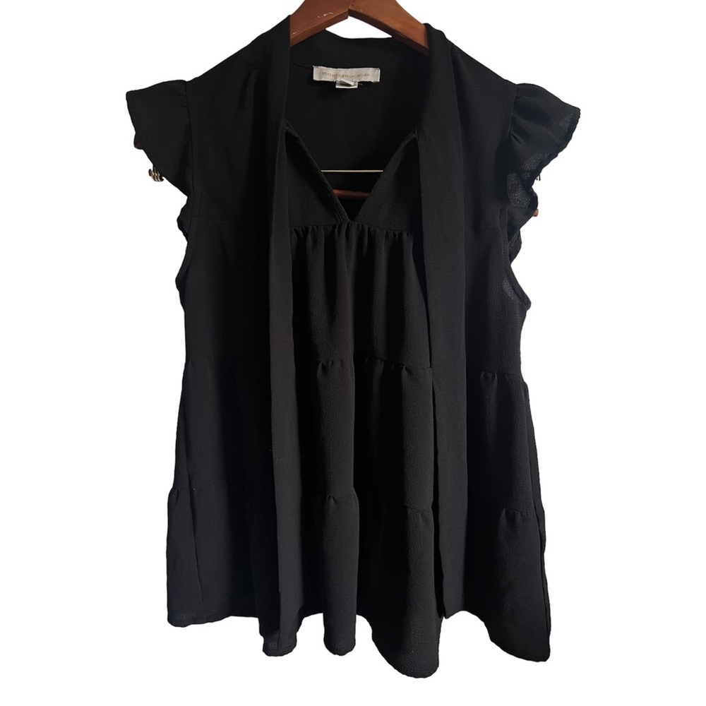 Monteau | Black Tie Neck Blouse | Size S